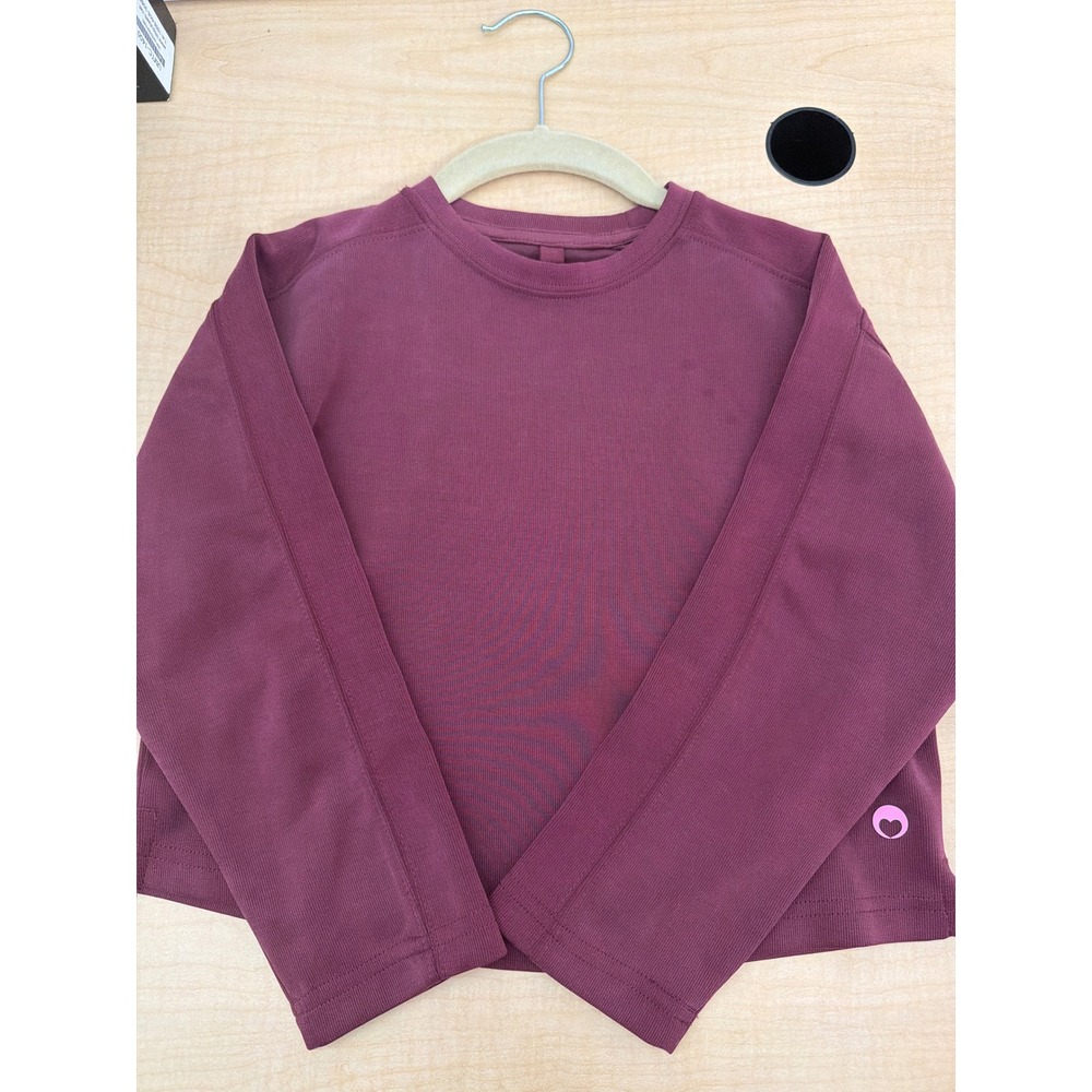 Zara Kids Burgundy Ribbed Long Sleeve Top Heart Logo Size 6/7 122cm